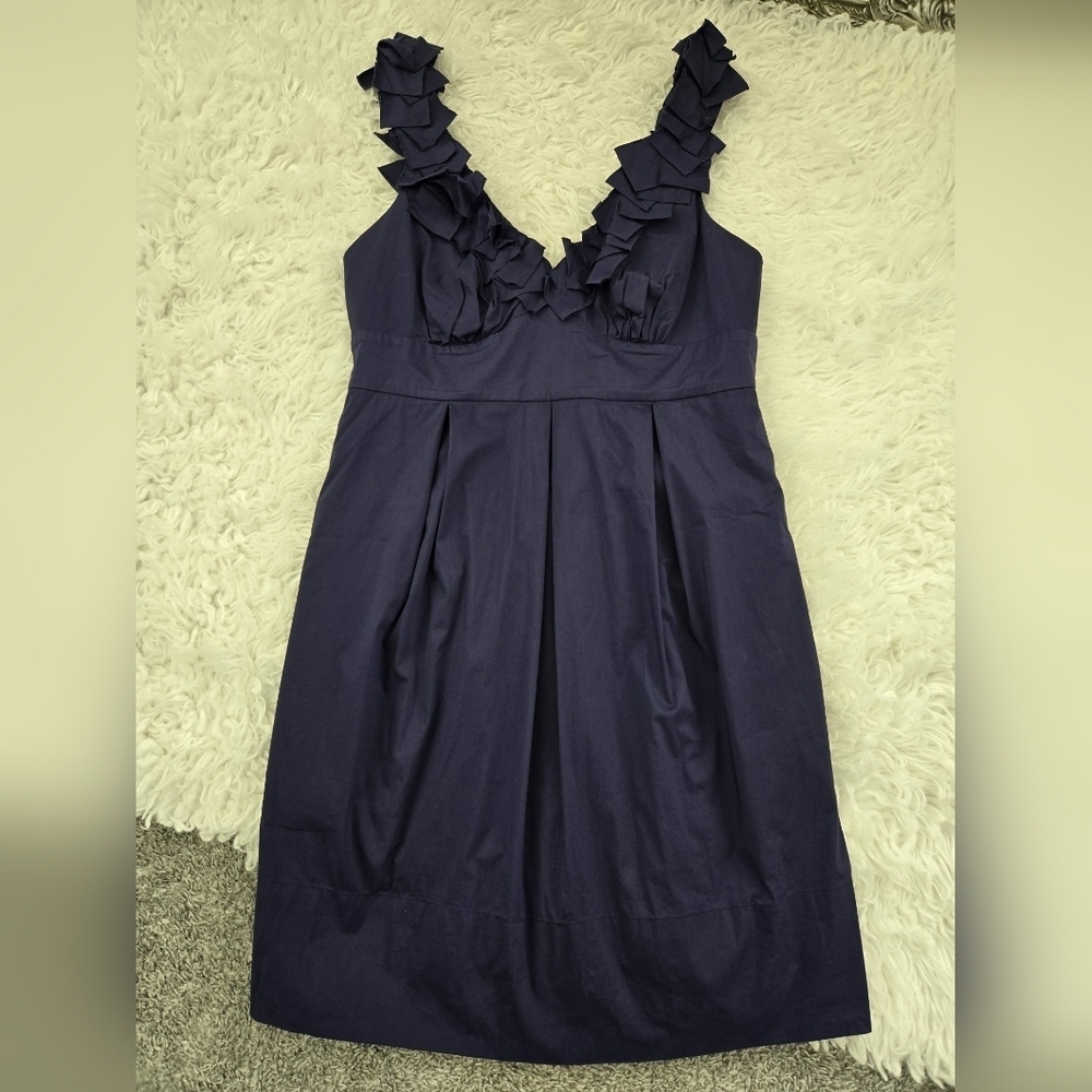 BCBGMaxazria Kerry Sleeveless V-Neckline Cotton Blend Navy Mini Dress Size 6